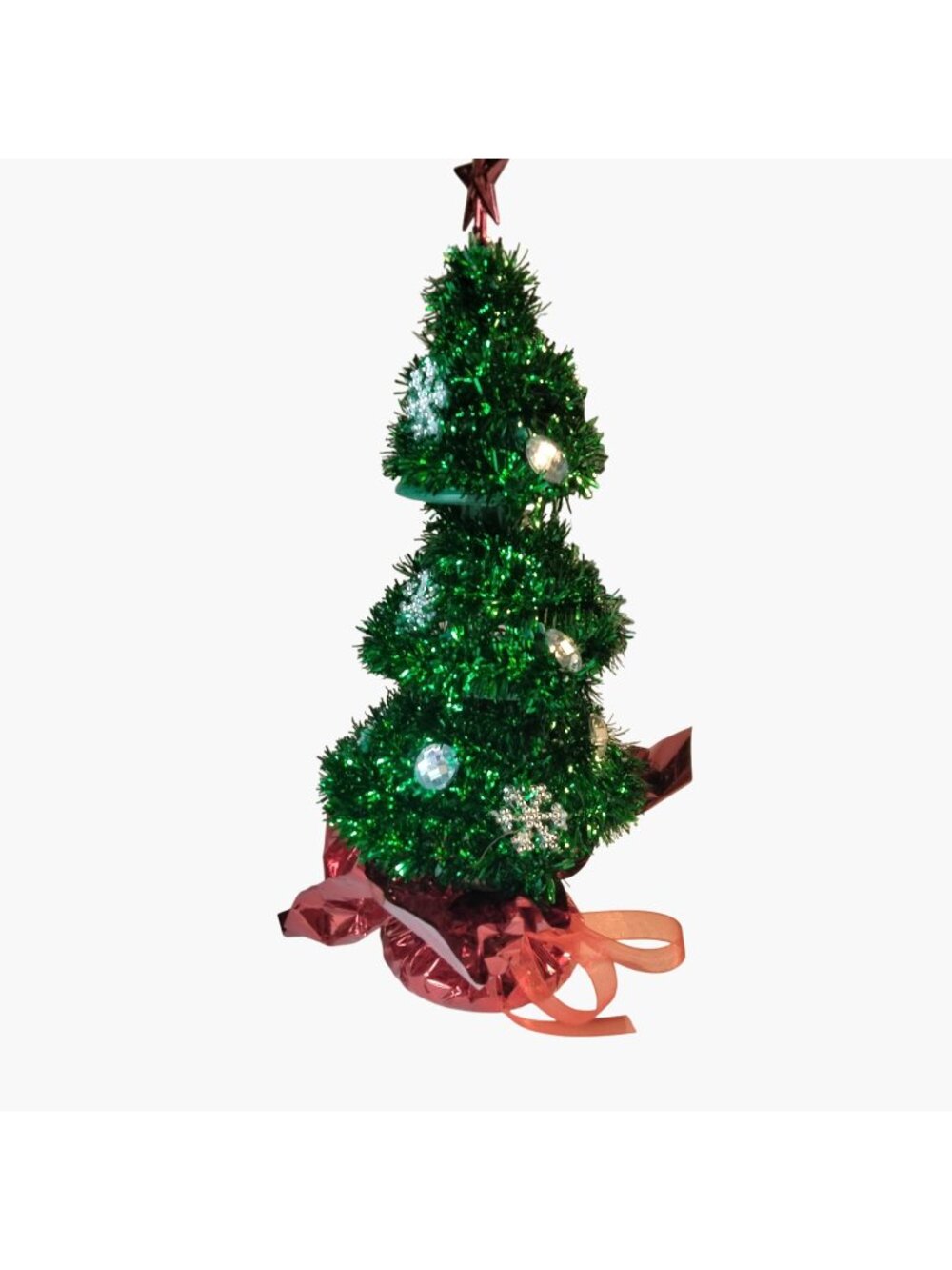 Tinsel Christmas Tree Balloon Weight Table Centerpiece  Star Snowflake Red Green